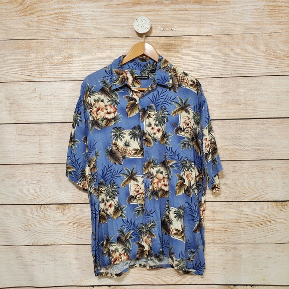 Pierre Cardin Other - Pierre Cardin Blue Pineapple Tropical Hawaiian Button Down Shirt XL